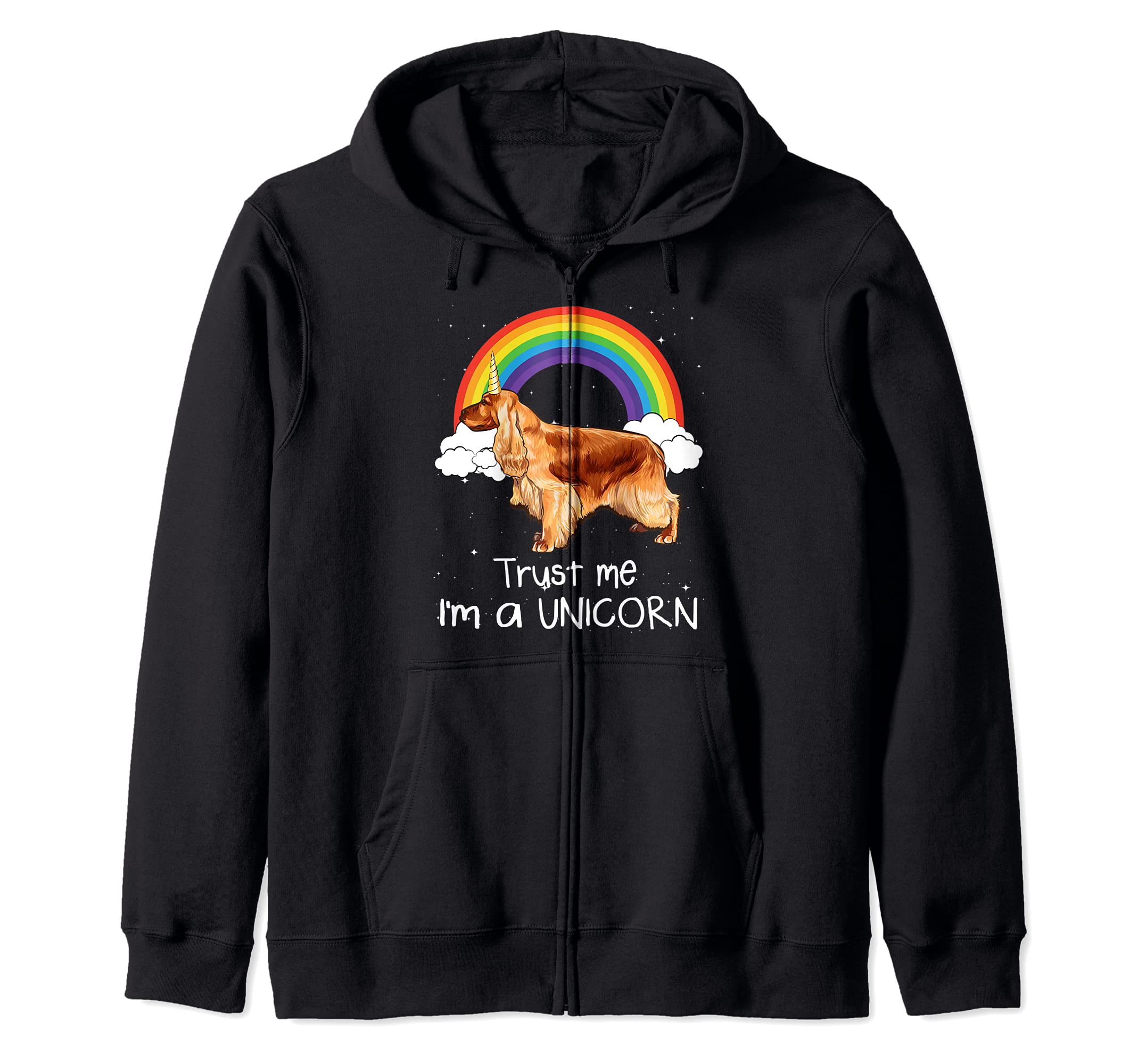Rainbow English Cocker Spaniel Trust Me I'm A Unicorn Dog Zip Hoodie