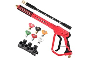 FENG PAI Pressure Washer Gun with 16" Replacement Extension Wand, 6 Nozzle Tips with Nozzle Holder, High Power Washer Spray Gun with M22 Fitting, 1/4" Quick Connect for Foam Cannon Car Wash, 5000 PSI