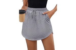 SOFIA'S CHOICE Women's Drawstring Sweat Skirt High Waist Mini Skirts Skorts with Pockets