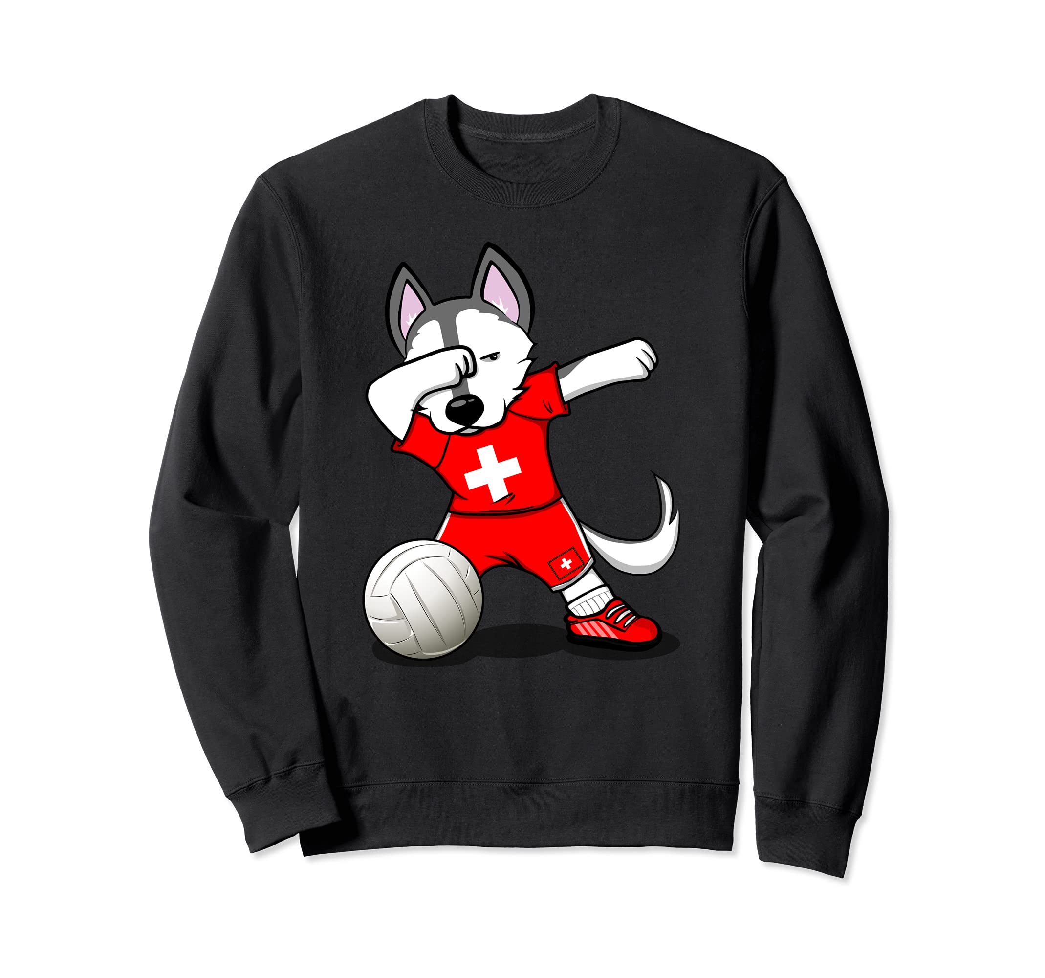 Dabbing Husky Switzerland Volleyball Fans Jersey Swiss Flag Sweatshirt