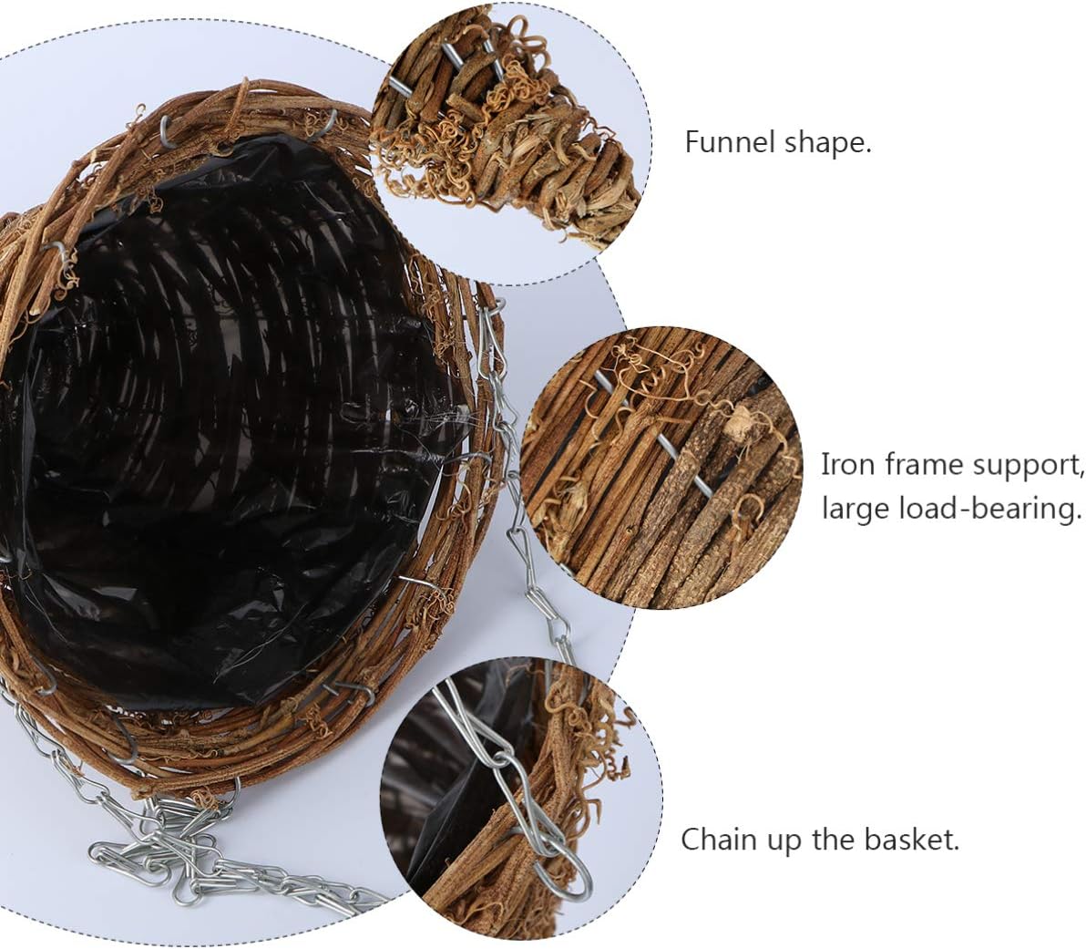 Yardwe Hanging Planter Rattan Cone Shape Plant Flower Pot Farmhouse Wall Flower Basket Fern Wicker Bird Nest Plant Pot Weave Herb Orchid Pot for Indoor Outdoor Garden Log Color: Garden & Outdoor