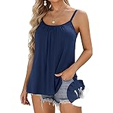 V FOR CITY Women Built-in Bra Camisole Adjustable Strap Tank Top Summer Loose Fit Cami Shirts S-3XL