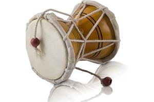 THE GREAT INDIAN BAZAAR 3 Inch Small Handmade Traditional Authentic Wooden & Leather Classical Indian Folk Dumroo Damroo Damaru Hand Drum Percussion Instrument Set, Decorative Collectible Showpiece World Musical Instruments