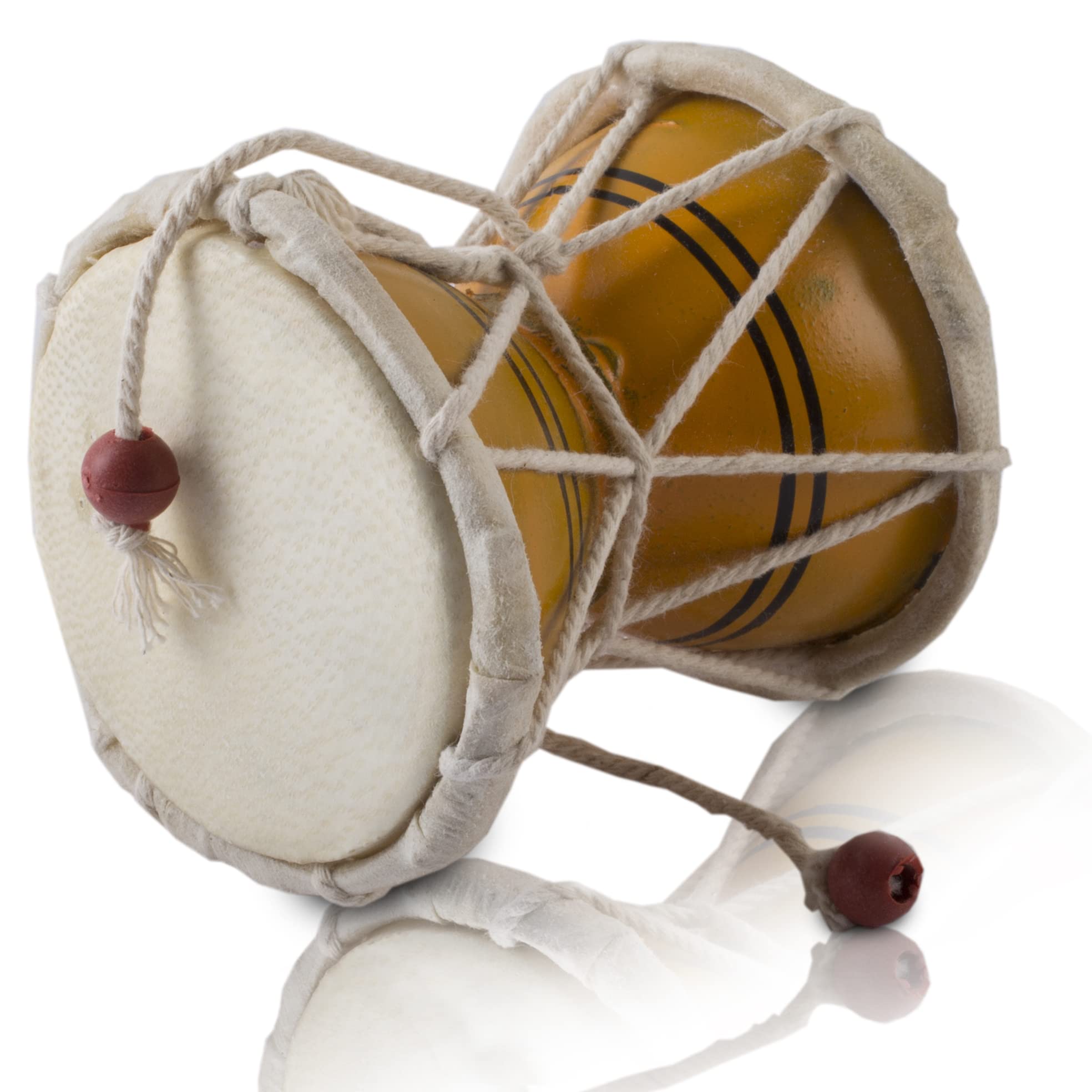 Photo 1 of 3 Inch Small Handmade Traditional Authentic Wooden & Leather Classical Indian Folk Dumroo Damroo Damaru Hand Drum Percussion Instrument Set, Decorative Collectible Showpiece World Musical Instruments