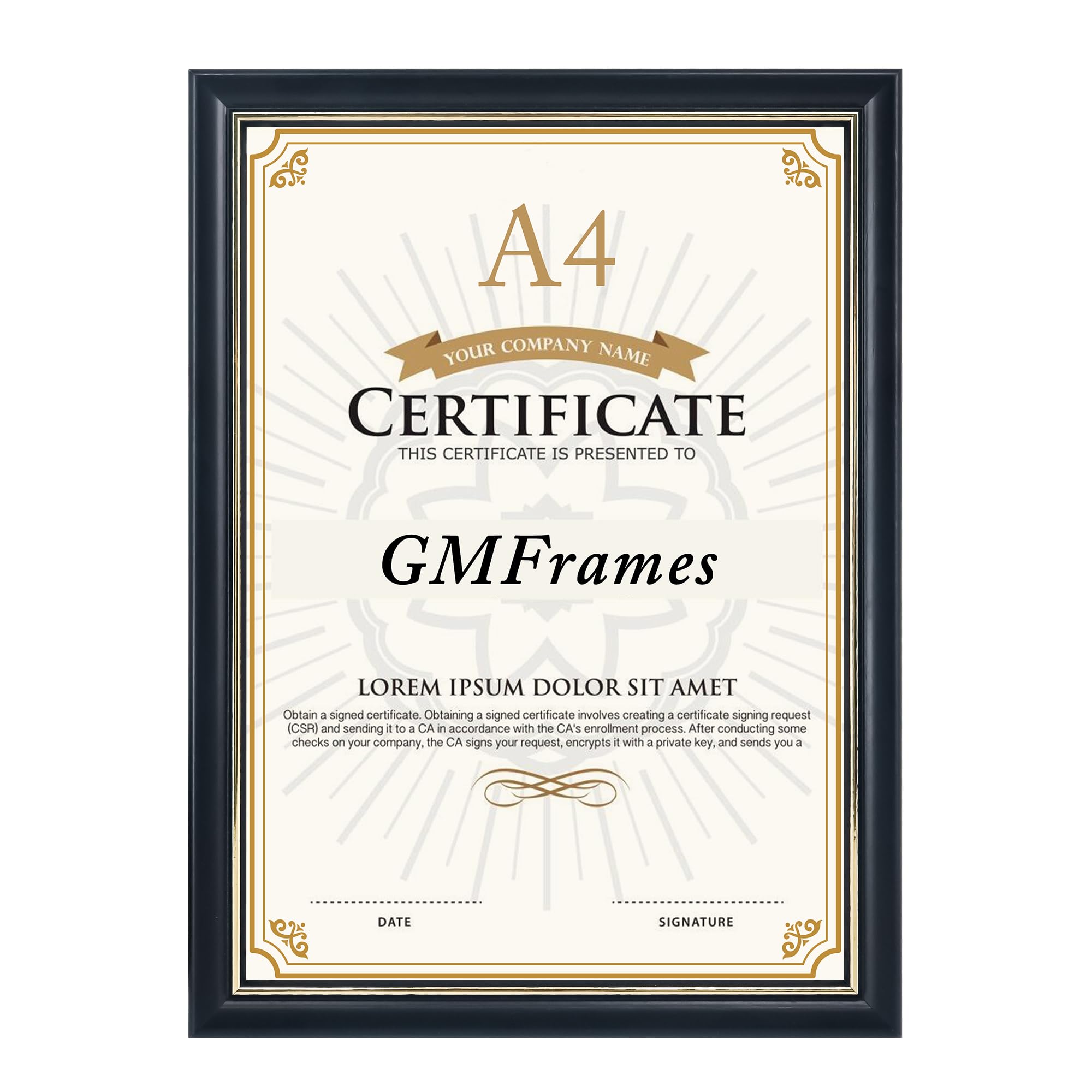 GraduationMall A4 Black Certificate Frame Wooden Picture Frame Document Diploma Holder Glass Photo Frames for Wall Tabletop Display
