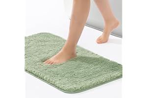 ROSMARUS Shaggy Bath Rugs for Bathroom Non Slip 17" X 24", Water Absorbent Bath Mat, Soft Shower Mat for Bathroom Floor & Tub, Fluffy Plush Bathroom Rugs Machine Washable, Green