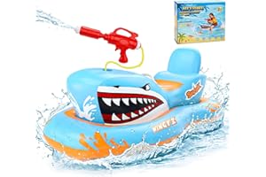 WINGYZ Pool Floaties for Kids with Water Gun, 2026 New Inflatable Swimming Pool Rafts Toys Boat, Shark Shaped Ride-on Pool Fl