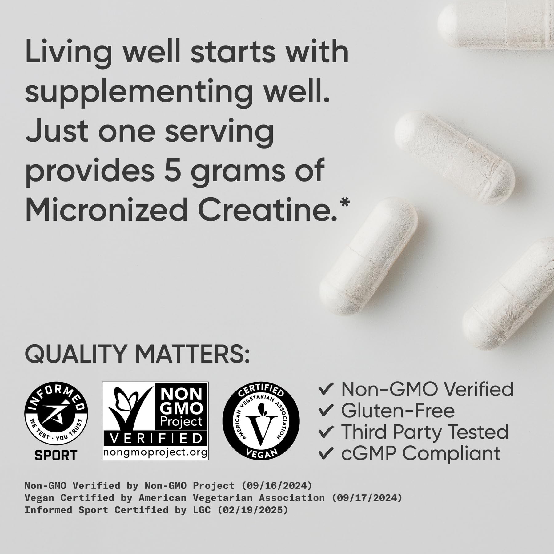 Sports Research® Creatine Monohydrate Capsules - Supports Workout Recovery, Lean Muscle gain, Performance and Strength* - Non-GMO, Vegan Certified - 5g per Servings - 30 Servings