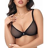 Upushall Women's Sheer Mesh Unlined Bras Sexy Lace See Through Demi Plunge Bra Underwire