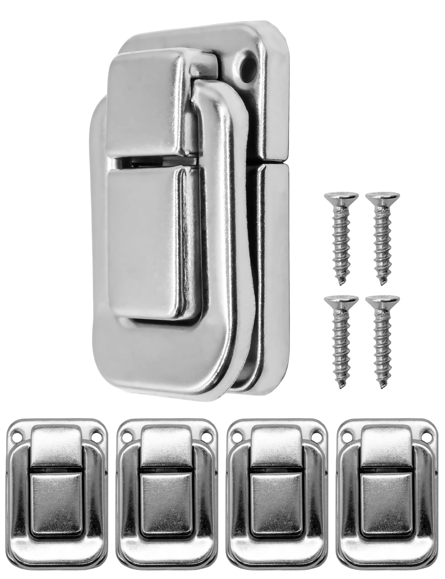 FUXXER 4 x Clasp Clasps for Chests, Boxes, Vintage Brass Design, 47 x 32 mm, Silver