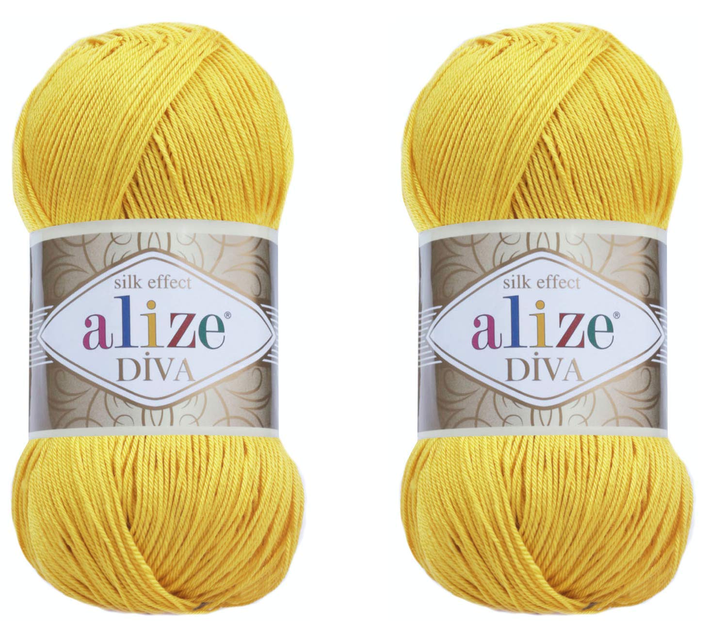 Photo 1 of Alize Diva Hand Knitting Yarn - 100% Microfiber Acrylic With Silk Effect - Crochet Art Lace Craft - 2 Skeins, 200gr, 767 Yds (110-Yellow)