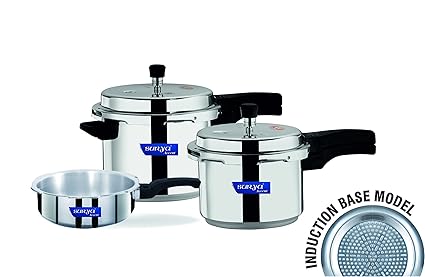 Surya Accent IB Aluminium Pressure Cooker Set, 3-Pieces, Silver