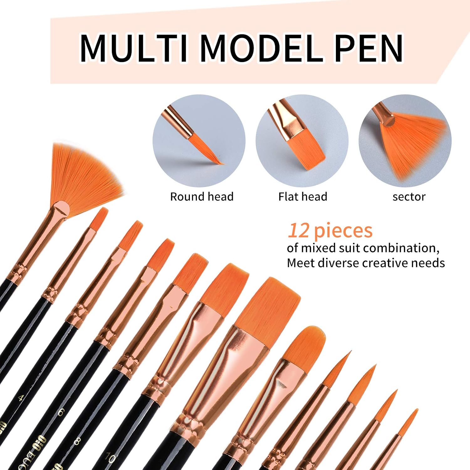 Paint Brushes for Watercolor Acrylic & Oil Paintings, Professional Artist Painting Brush Set for Kids Adults (12Pcs) - Image 3