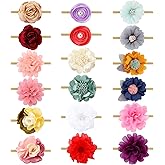 Cinaci 18 Pack Colorful Daisy Rose Flower Hair Bows Chiffon Flowers Baby Headbands Handmade Floral Bow Elastic Stretchy Nylon Hair Bands Accessories for Baby Girls Newborns Infants Toddlers Kids Teens