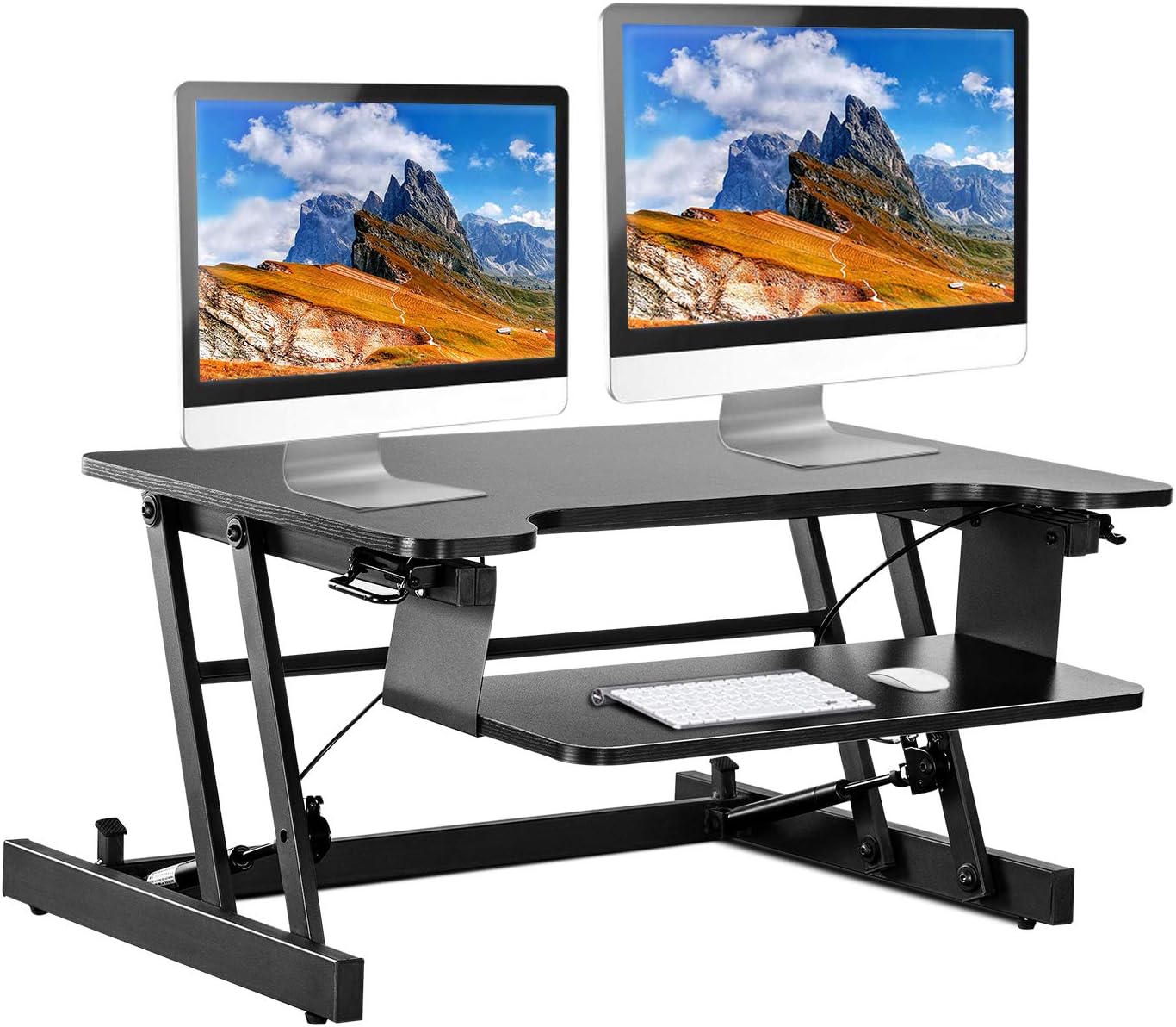 FORSPARK Sit Stand Height Adjustable Desk, Computer Laptop Workstation Standing Desk Converter with Keyboard Tray (Black)