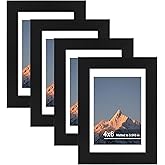 SZYUU 4x6 Picture Frame Set of 4, High Definition Real Glass, Display Pictures 3.5x5 with Mat or 4x6 Without Mat, Gallery Wall Hanging or Tabletop Photo Frames, Black