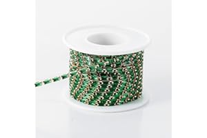 YoungJewl 2 Yards Zircon Crystal Floating Rhinestones Trim Close Chain Rectangle Beaded Trim for Sewing Craft DIY Decoration（2.5X5MM Green）