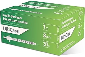 UltiCare U-100 Insulin Syringes, Comfortable and Accurate Dosing of Insulin, Compatible with Any U-100 Strength Insulin, Size: 1cc, 31G x 8mm, 100 ct Box