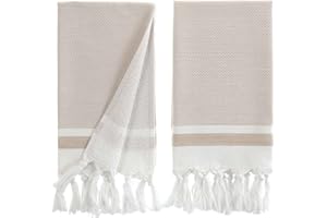 sea me at home Turkish Hand Towels for Bathroom, Kitchen Towels Decorative Set of 2, Luxury Turkish Cotton Dish Tea Towels 14 x 30 Inches for Bohemian, Rustic, and Farmhouse Decor (Beige)