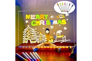 RWSEFK LED Note Board With Colors, Lighted Acrylic Dry Erase Message Board, Illuminated Notepad With Adjustable Stand and 7 Pens (5.95.9in)