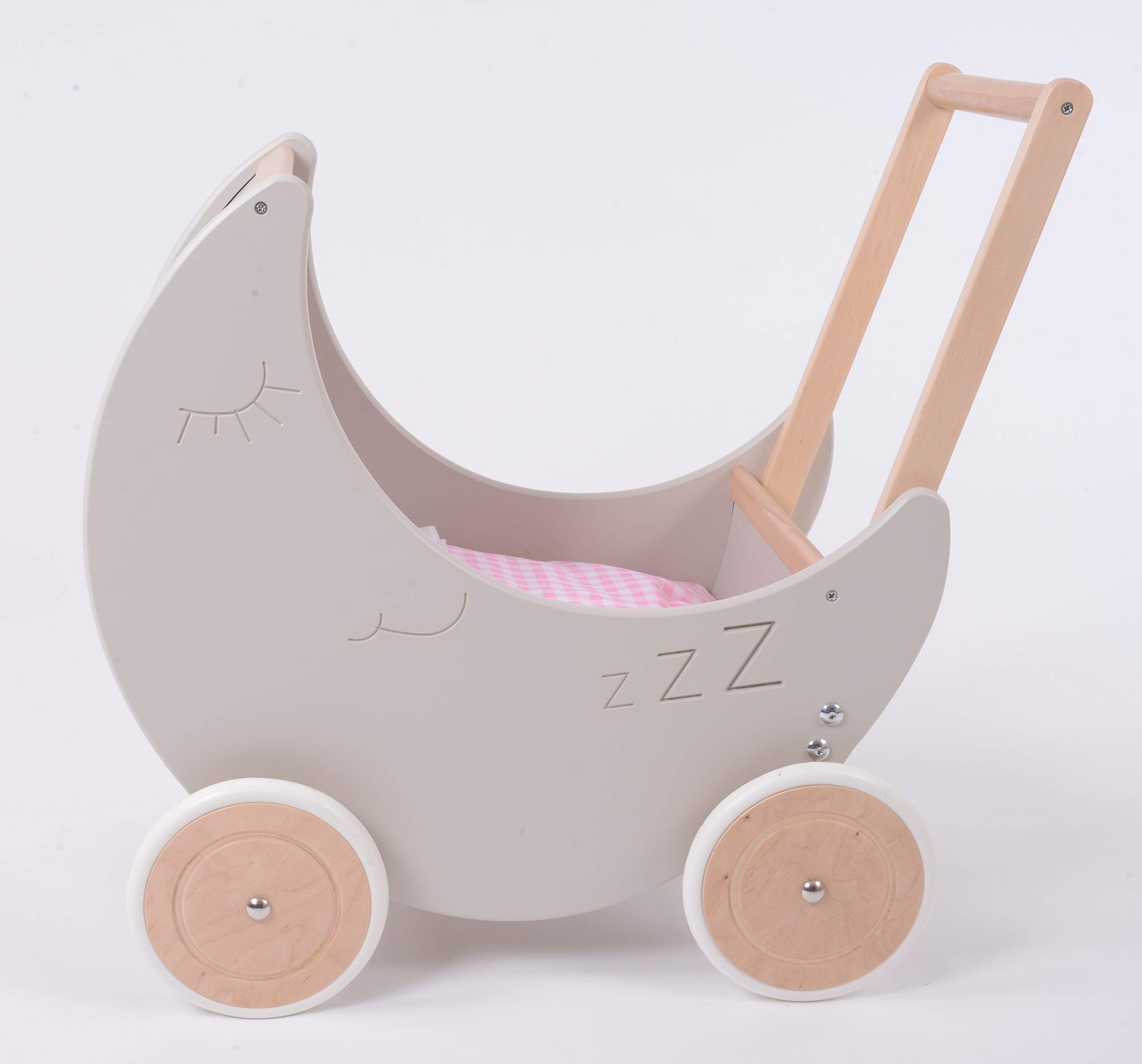 MJmark Wooden Doll Pram MOON GREY ZZZ B1 including BEDDING Doll´s PRAM from