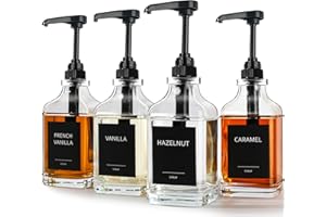 GM GMISUN GMISUN Coffee Syrup Dispenser, 16.9 fl oz Syrup Pump Dispenser for Coffee Bar Accessories, Square Glass Syrup Bottle for Coffee Bar Essentials, Simple Maple Syrup Bottles with ¼oz Large Capacity Pump