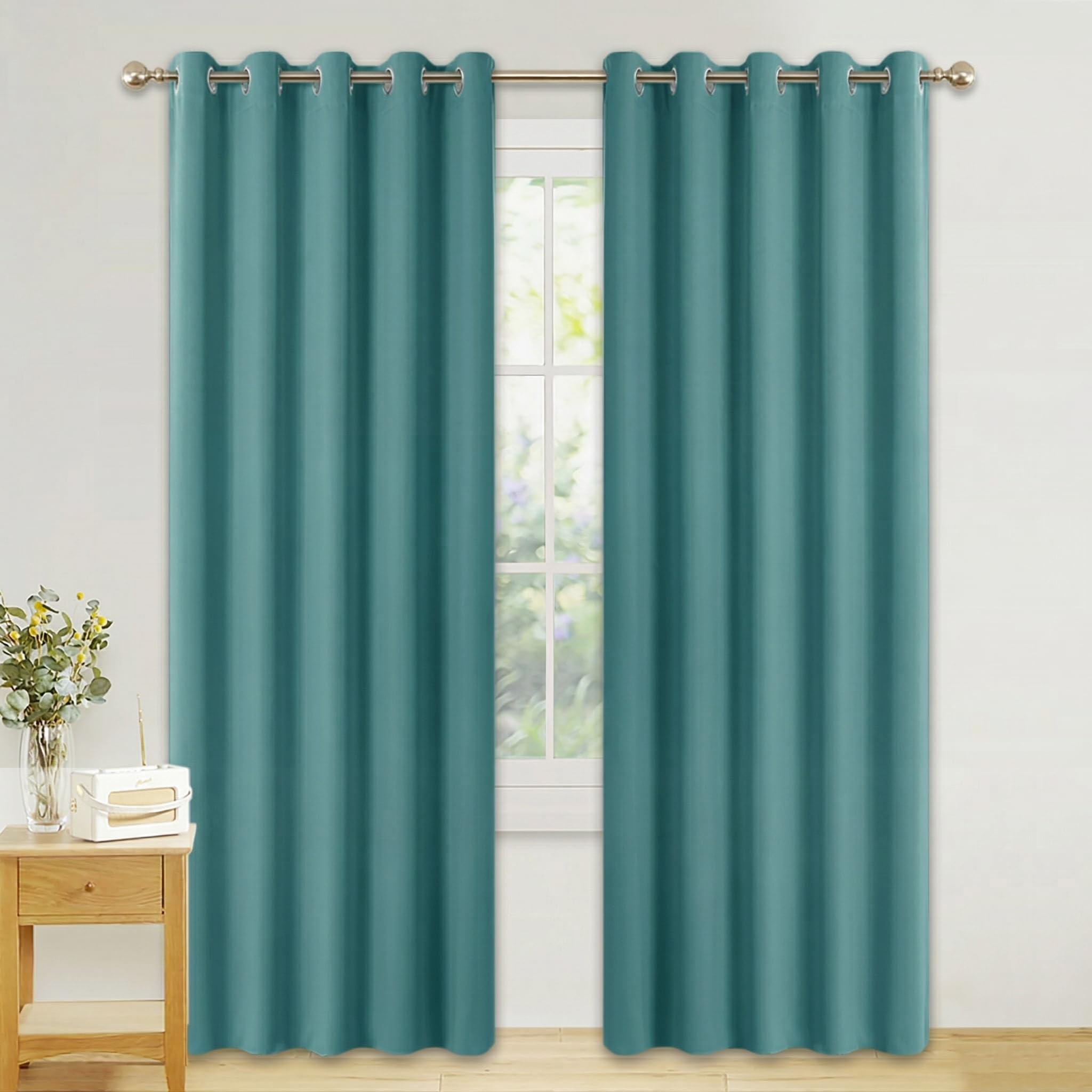 PONY DANCE Large Blackout Curtains - Thermal Insulated Curtain Drapes Eyelet Top for Energy Saving Extra Long Window Dressing for Living Room, Set of 2, 66 Inch Wide by 90 Inch Drop, Sea Teal — image 1