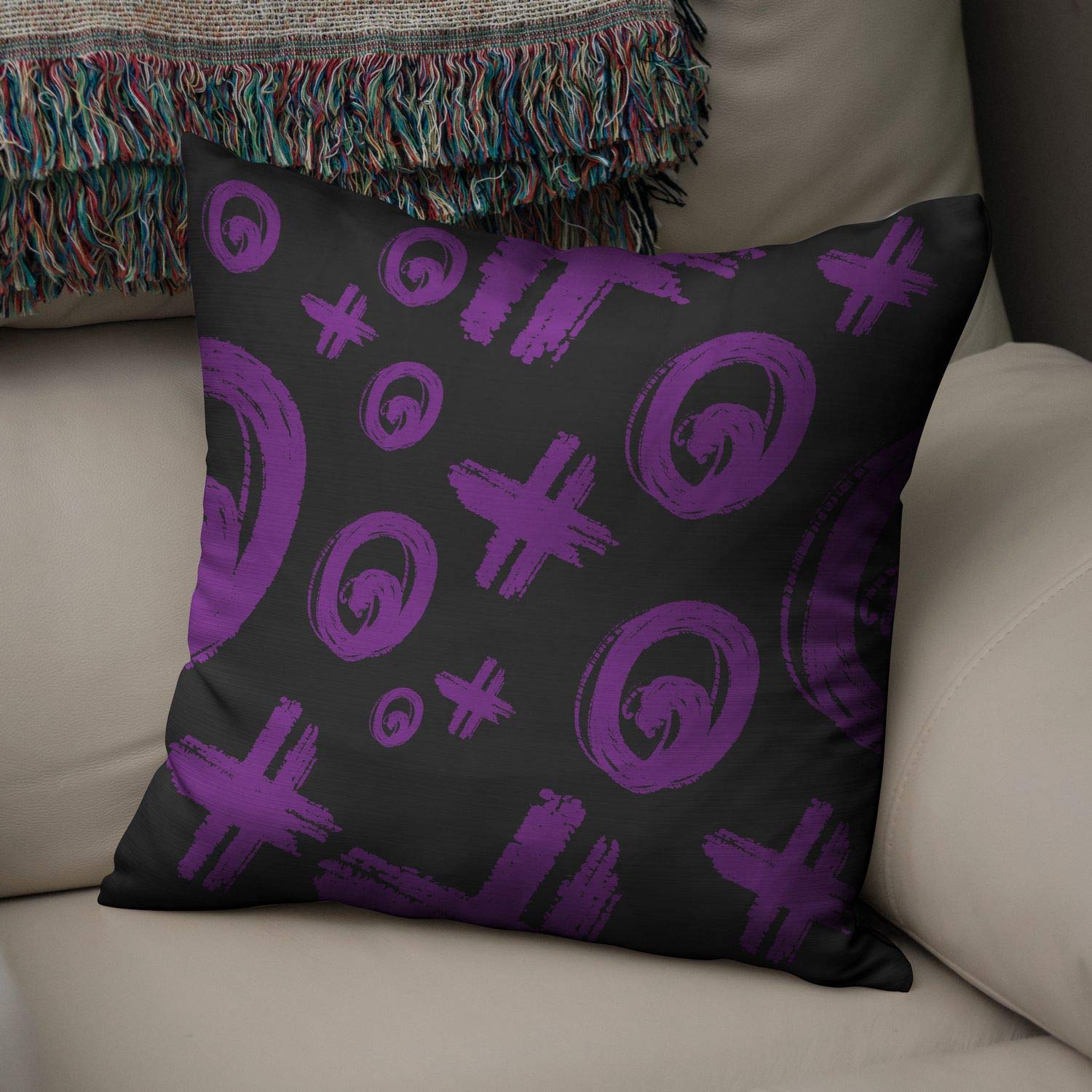 Bonamaison Decorative Cushion Cover Purple & Black, Throw Pillow Covers, Home Decorative Pillowcases for Livingroom, Sofa, Bedroom, Size: 43X43 Cm - Designed and Manufactured in Turkey