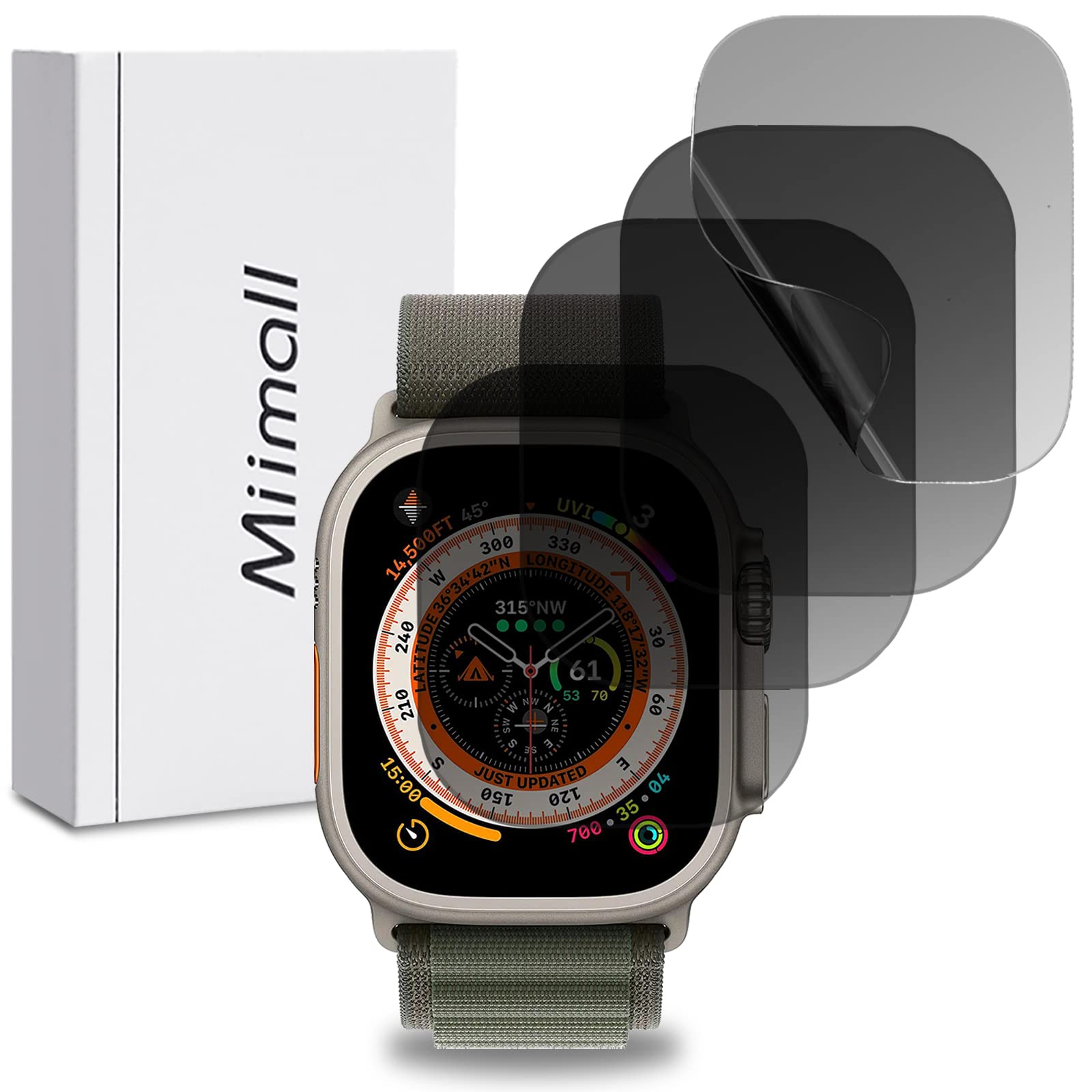 Miimall for Apple Watch Ultra 3/2/1 49mm Privacy Screen Protector, [4Pack] Soft TPU Protective Film [Anti-Spy] [Self-Healing] [Anti-Scratch] [Bubble-Free] Screen Protector for iWatch Ultra 49mm