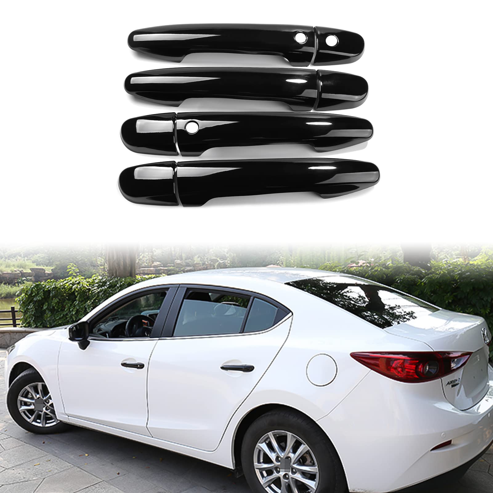 for Mazda 3 6 CX-5 CX-9 Accessories Sporty Car Exterior Door Handle Cover Trims with Smart Entery Holes -Glossy Black