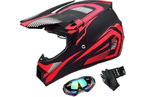 GFUERUFQ DOT Adult ATV MX Helmets, Four-Wheel Off-Road Motochross Helmets, Dirt Bike Helmets, Motorcycle&Powersports Helmets with Goggles Gloves