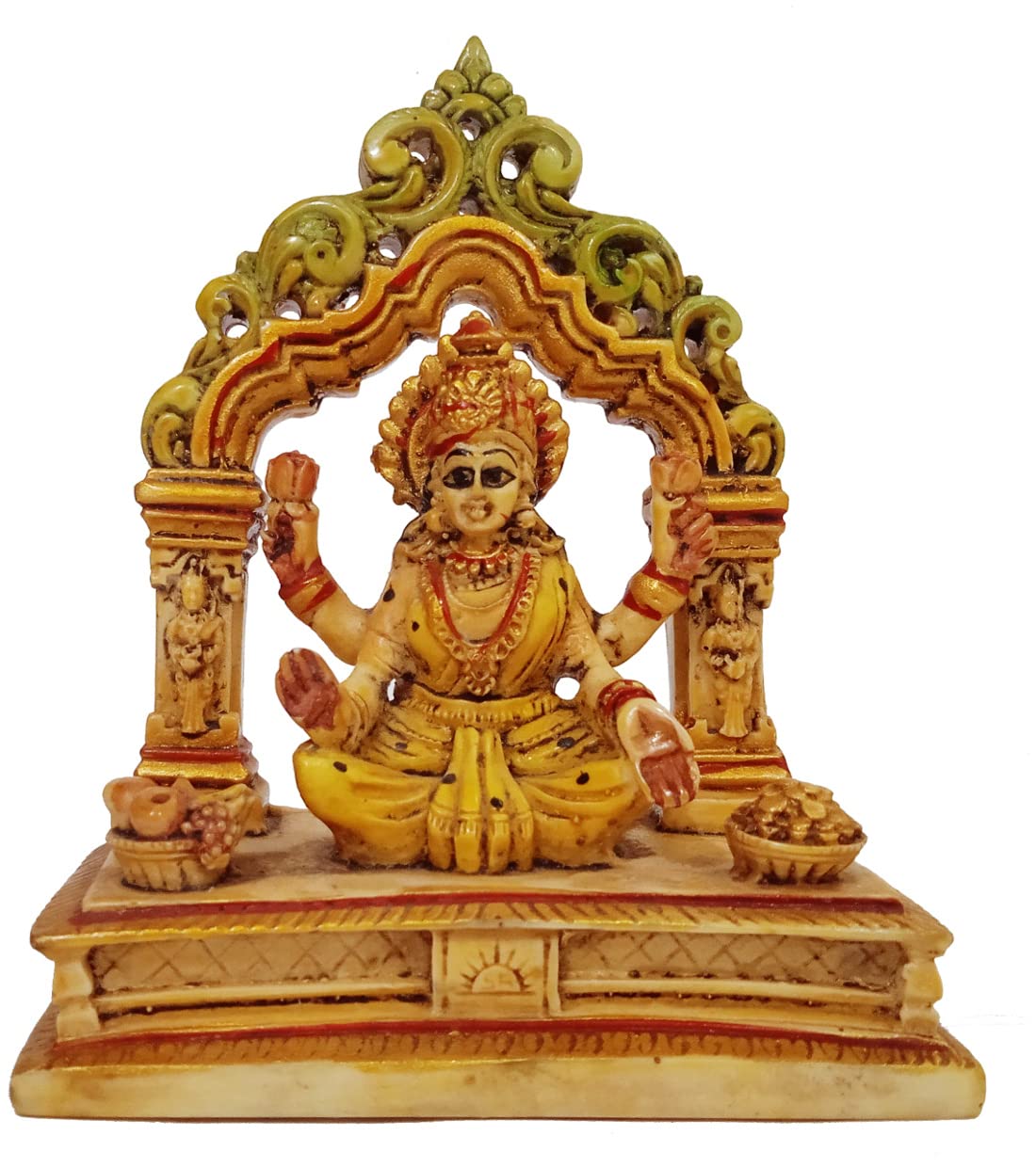 Purpledip Resin Idol Lakshmi Mahalakshmi, Goddess of Wealth & Fortune: Stone Finish Decorative Statue Statue (12400)