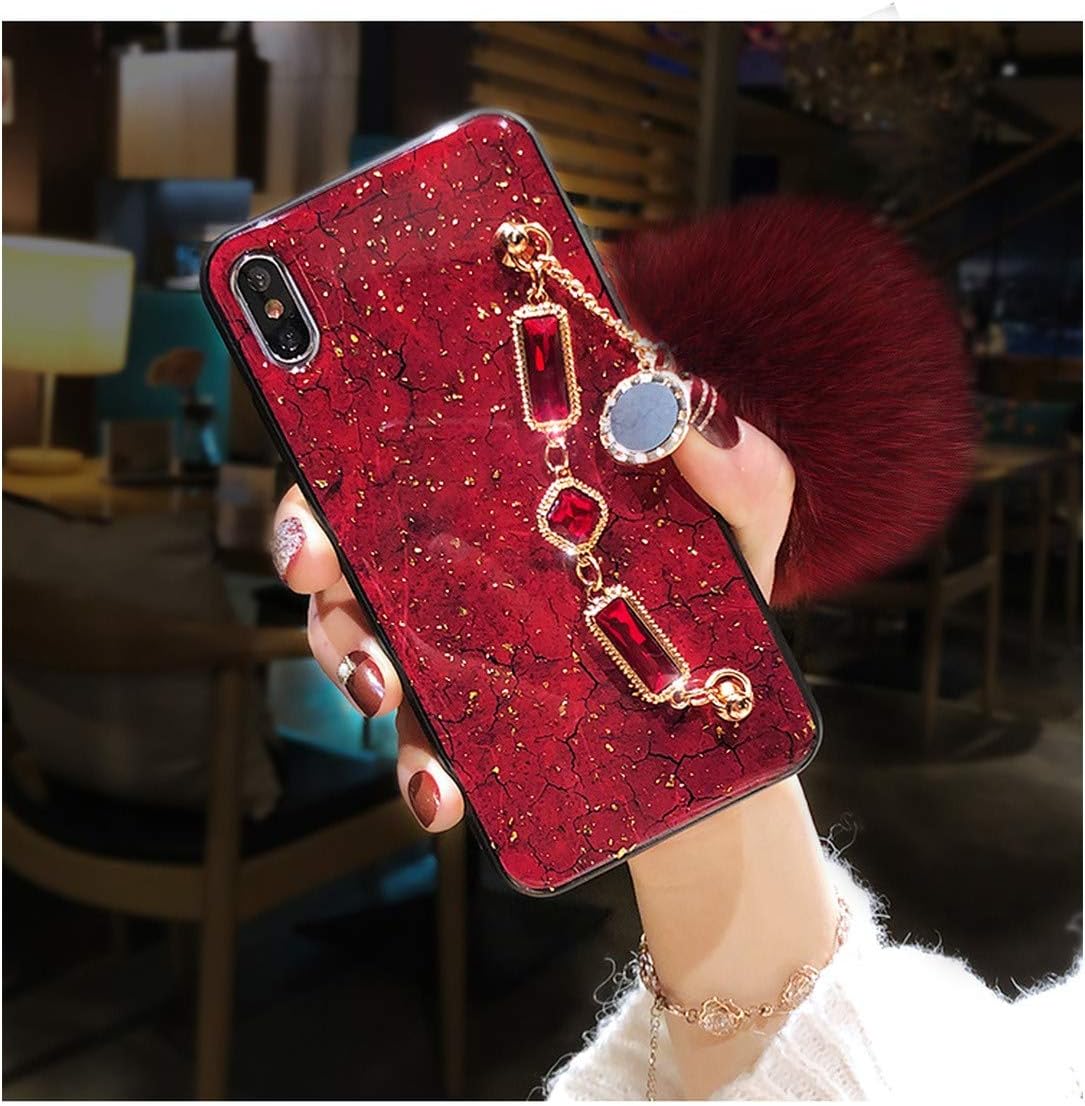 Lodsy Compatible for Glitter Bling Diamond Gem Bracelet Chain Tassel Fur Ball Cover for iPhone X Xs Max Xr 7 8 Plus 6S Case Hair Ball Case,for iPhone 6 6S,11