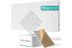 Soundsbay Acoustic Panels, 18 Pack Sound Proof Foam Panels for Wall, High Density Soundproof Wall Panels Brick Wall Panels for Office,Reccording Studio, Ceiling 12" X 12" X 0.4" White
