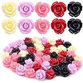 50pcs 10 mm Cute Rose Flower Beads Mixed Dyed Synthetic Coral Flower Beads Acrylic Rose Loose Beads Accessories for DIY Crafts Jewelry Making Supplies, 5 Colors