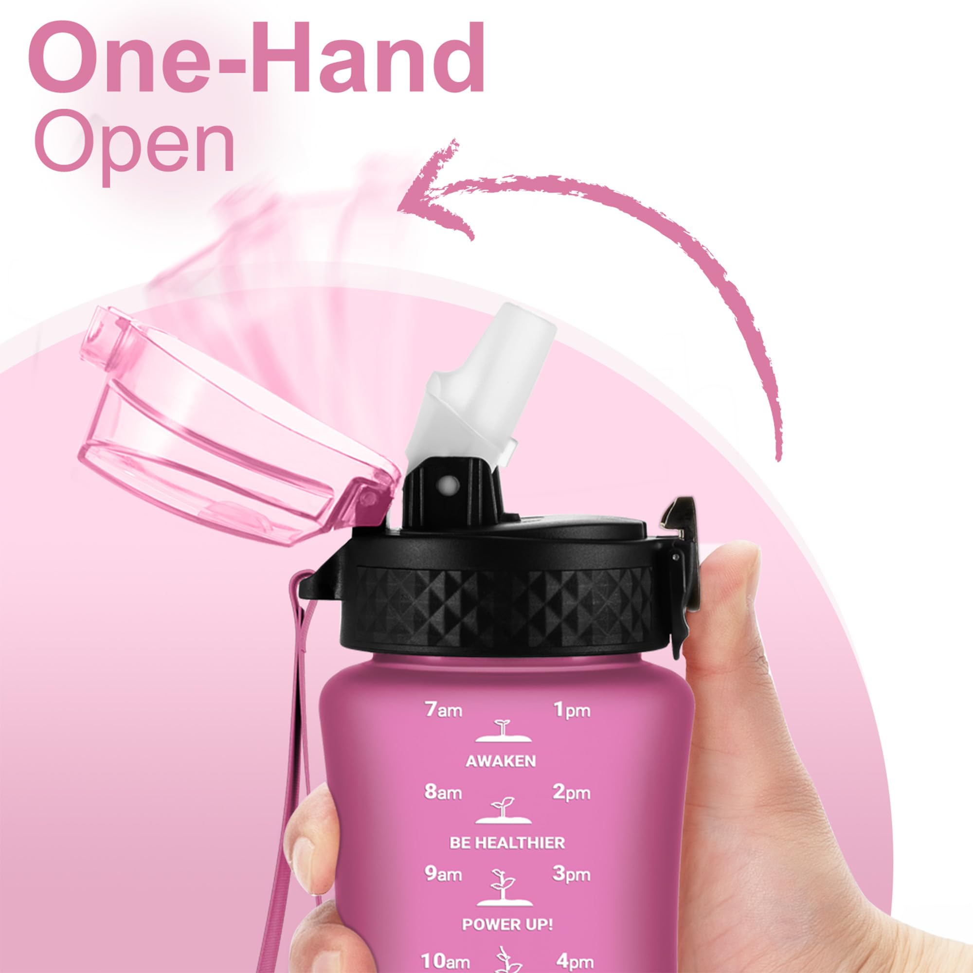 GOPPUS Kids Water Bottle with Straw Spout Lid 10pcs Stickers 12 oz Leak-proof BPA Free Motivational Time Marker Tritan Plastic Water Bottles for Girls Boys School Sports - view 4