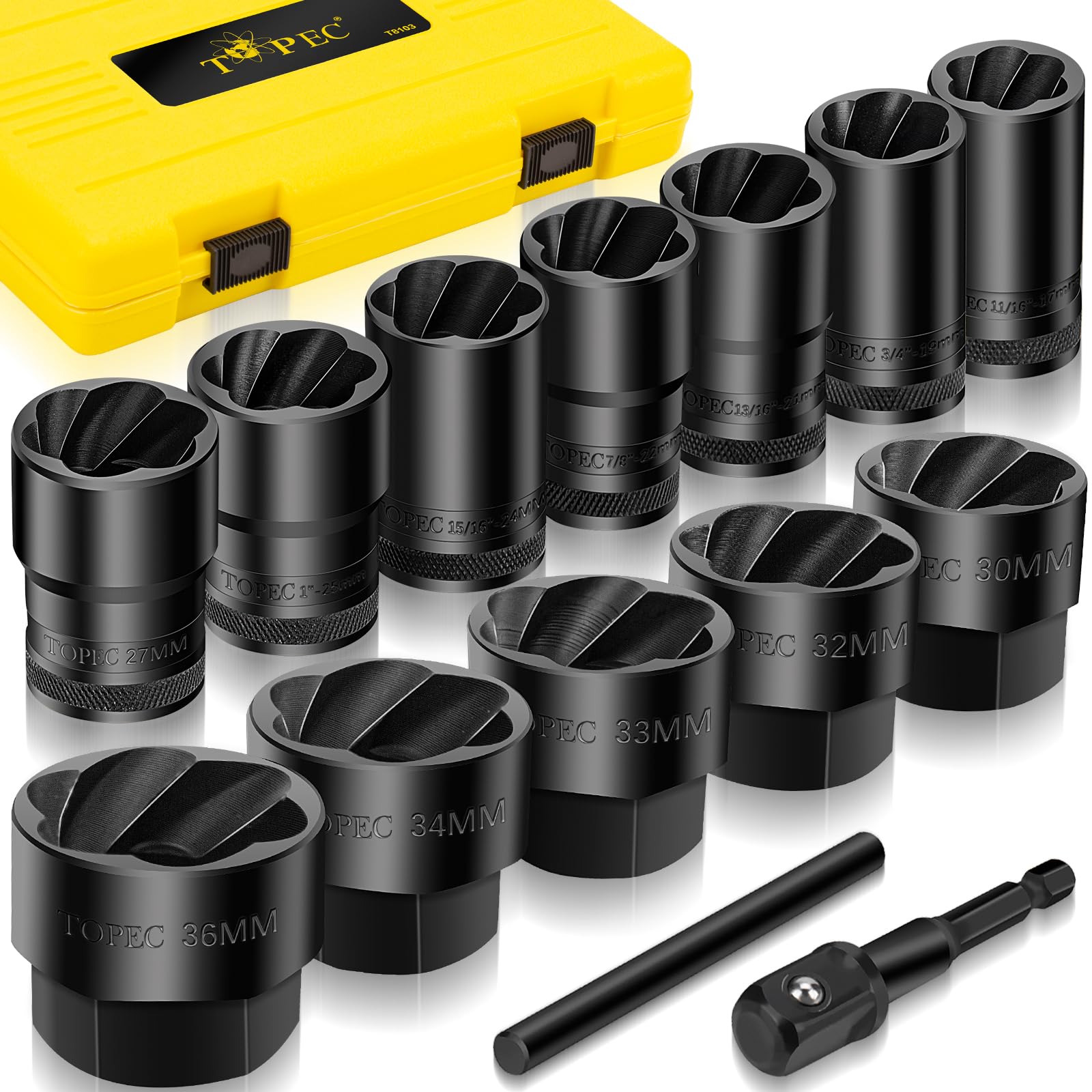 Photo 1 of **only the box**Topec Large Lug Nut Remover Socket Set 17-36mm, 1/2" Drive Wheel Lock Removal Tool, Heavy Duty Bolt Extractor Kit for Stripped, Damaged, Rounded Spindle Axle Nut, 14-Piece
