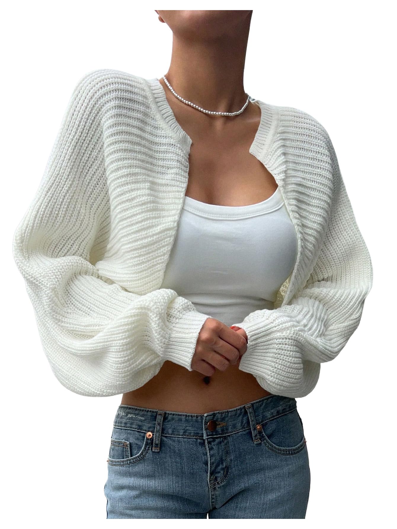 Photo 1 of GORGLITTER Women's Cropped Cardigan Trendy Cute Bolero Shrug Chunky Knit Fall Cardigan Sweater