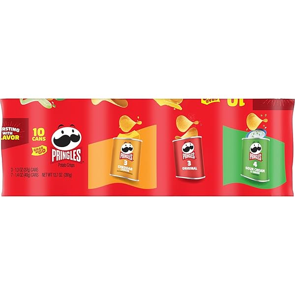PRINGLES POTATO CRISPS CHIPS, LUNCH SNACKS, ON-THE-GO SNACKS, GRAB N’ GO, VARIETY PACK, 13.7OZ TRAY (10 CANS)