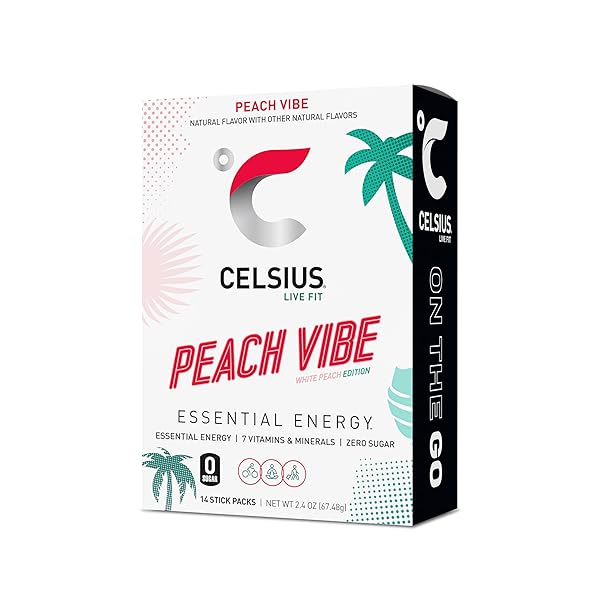 CELSIUS® ON-THE-GO POWDER STICKS PEACH VIBE, ESSENTIAL ENERGY...