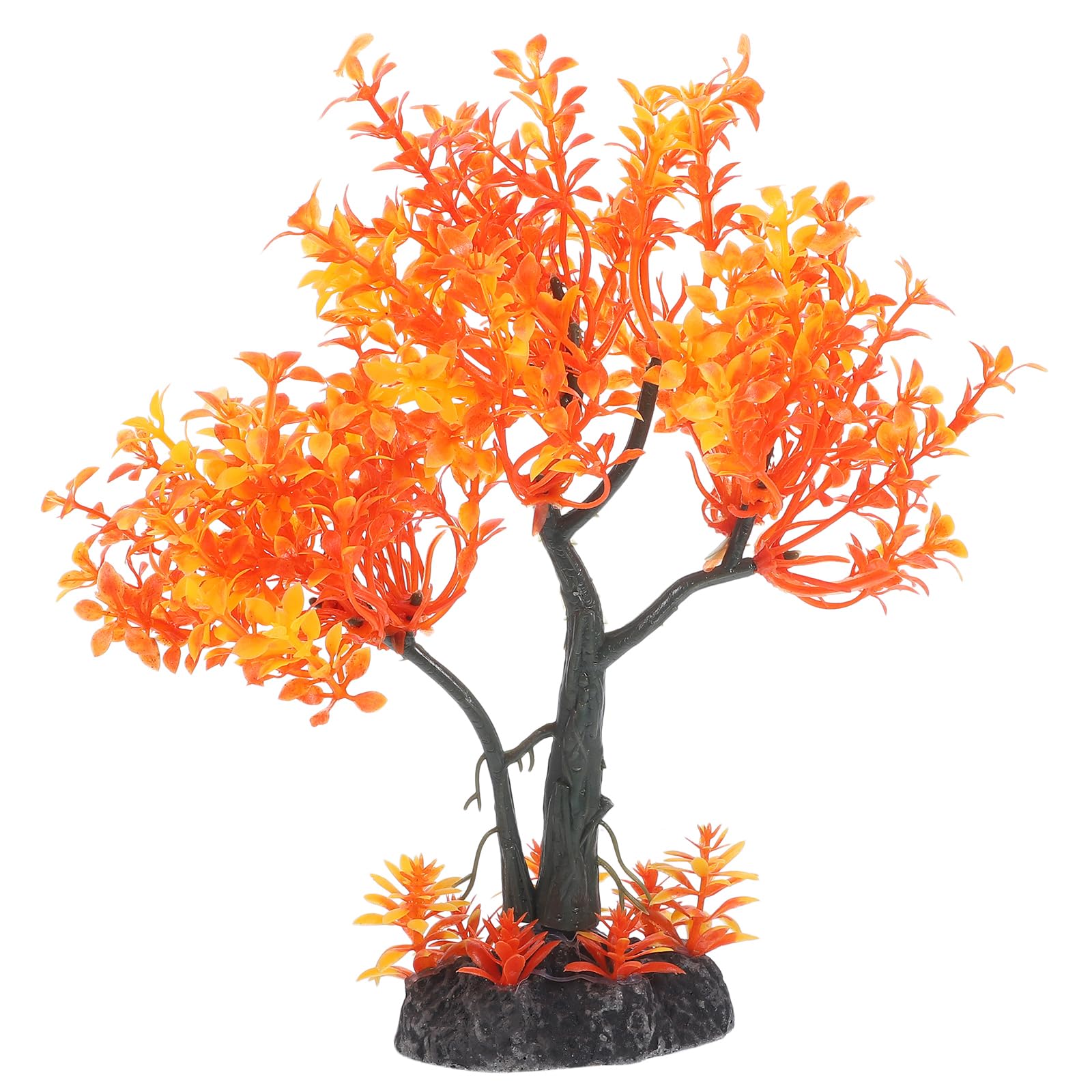 POPETPOP Aquarium Decorative Plastic Plant Artificial Stand Fish Tank Aquarium Landscape Decor Plant Trees Ornament (Orange)