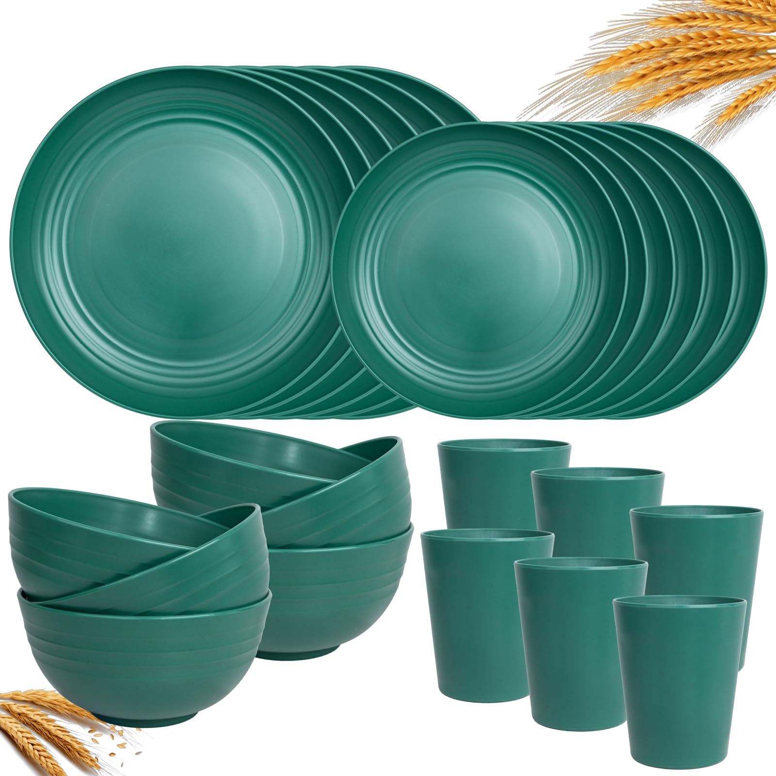 Photo 1 of LIYH 24 Pcs Plastic Wheat Straw Dinnerware Set of 6 Plates and Bowls Set Reusable Plates Camping Plates Cups and Bowls Unbreakable Dinnerware Set?Green?