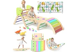 KIDSBUDDY Pikler Triangle Set with Cushion 9 in 1 Climbing Toys for Toddlers 1-3 Indoor Baby Gym Toddler Montessori Toys Wooden Climbing with Maze, Shape Sorting, Dinosaur Car