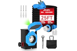 Marsflex 50 Amp Generator Cord and Power Inlet Box, 25FT 50 Amp Generator Cord, NEMA 14-50P / SS2-50R, for 125/250 Volt 12500 Watts, Weatherproof Outdoor Use with LED Power Indicator, ETL Listed