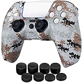 TNP Controller Case for PS5 Silicone Controller Skin for Dualsense Cover + 8 Pro Thumb Grips Set Sony PlayStation 5 Skins Accessories Camo Gray with Ergonomic Textured Grip