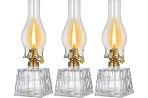 TIGKHAE 3 Pack Chamber Oil Lamp Vintage Large Glass Kerosene Lamp Antique Oil Lamps for Indoor Use Emergency Lighting Rustic Hurricane Lamp Square Clear Oil Lantern 11 Inch