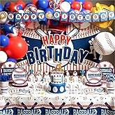 Baseball Birthday Party Decorations, 245Pcs Baseball Party Supplies Includes Backdrop, Balloon, Cake Toppers, Tableware, Stickers