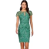 Adrianna Papell Womens Short Cut Out Beaded Sheath