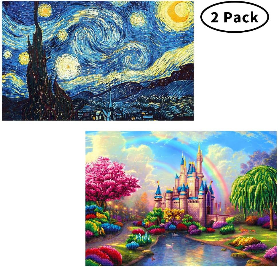 5D Diamond Painting by Number Kit for Home Wall Decor, 12X16 Inch DIY Round Part Drill Embroidery Cross Stitch (B, 2 Pack)