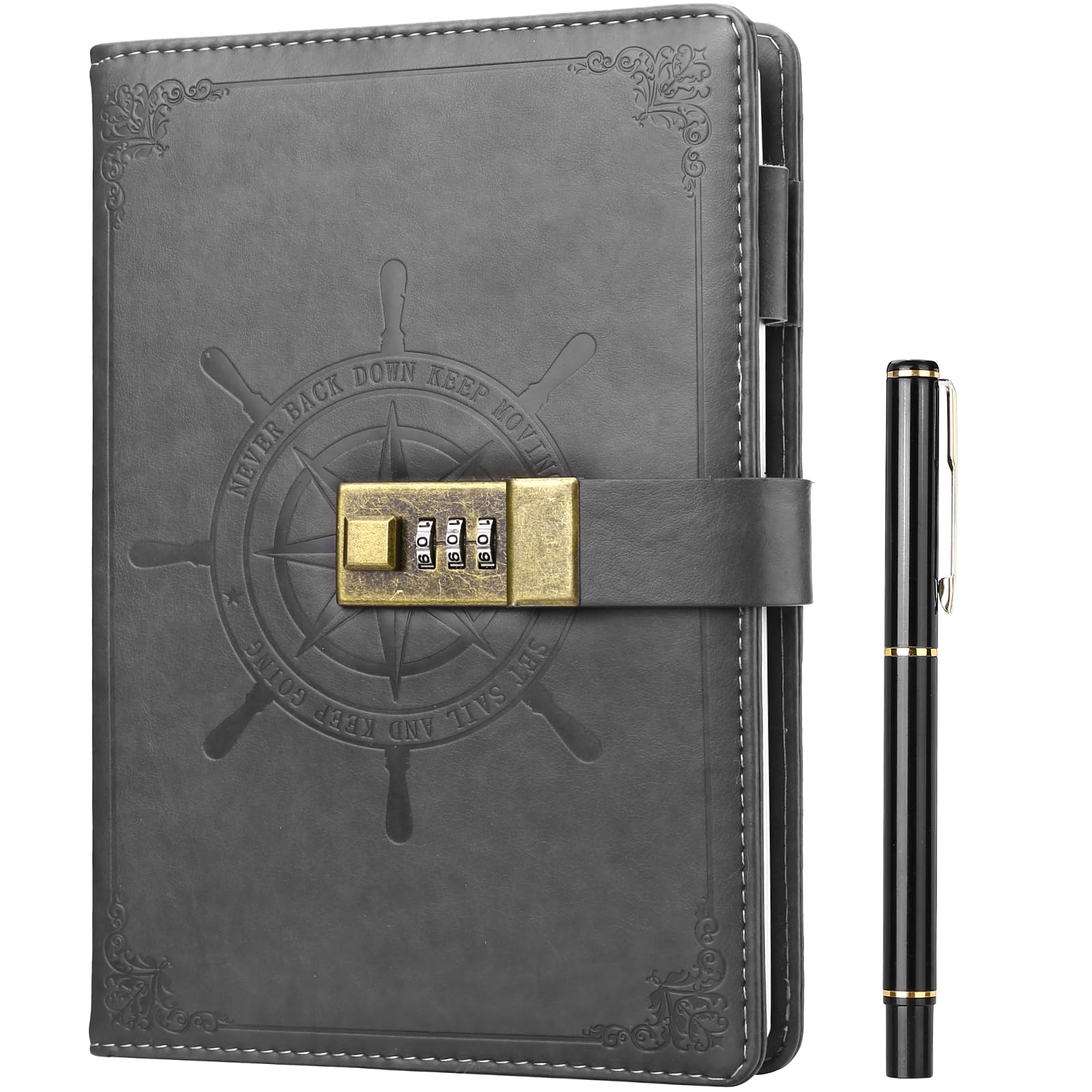 Kesote Password Notebook with Lock A5 Journal Diary With Lock Leather Cover Lined Notebook for Personal Daily Arrangement Journaling Work Record Back to School Supplies—212 Pages (Grey)